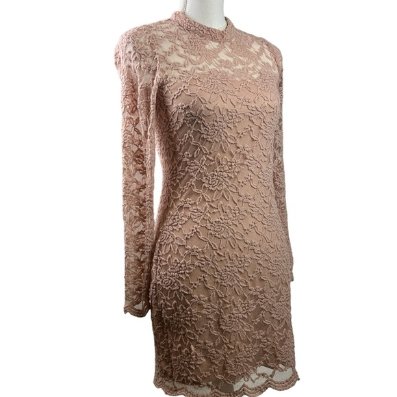 Fire Los Angeles Long Sleeve Floral Lace Knee Length Dress Fully Lined Junior L - Picture 1 of 10